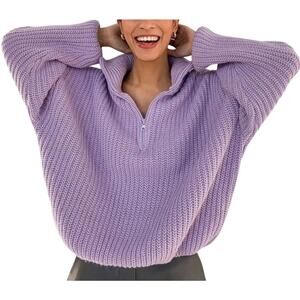OFFLINE by Aerie Women’s Chillside Sweater SZ M Oversized Lavender 1/4 Zip